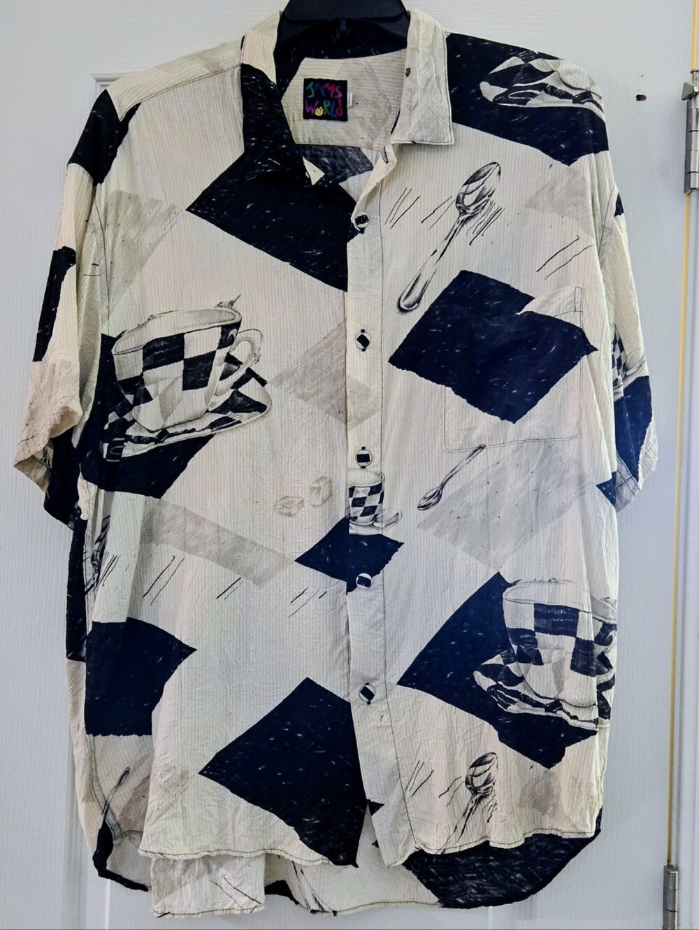 Jams World Coffee Tea Time Checkered striped Button Up shirt XL